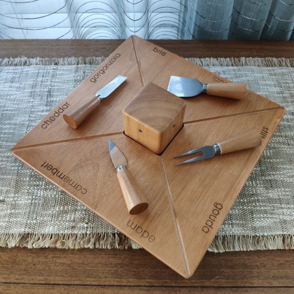 Wooden Lazy Susan Cutting Board Torre and Tagus VTG Cheese Board with Knives 13" - Picture 9 of 13